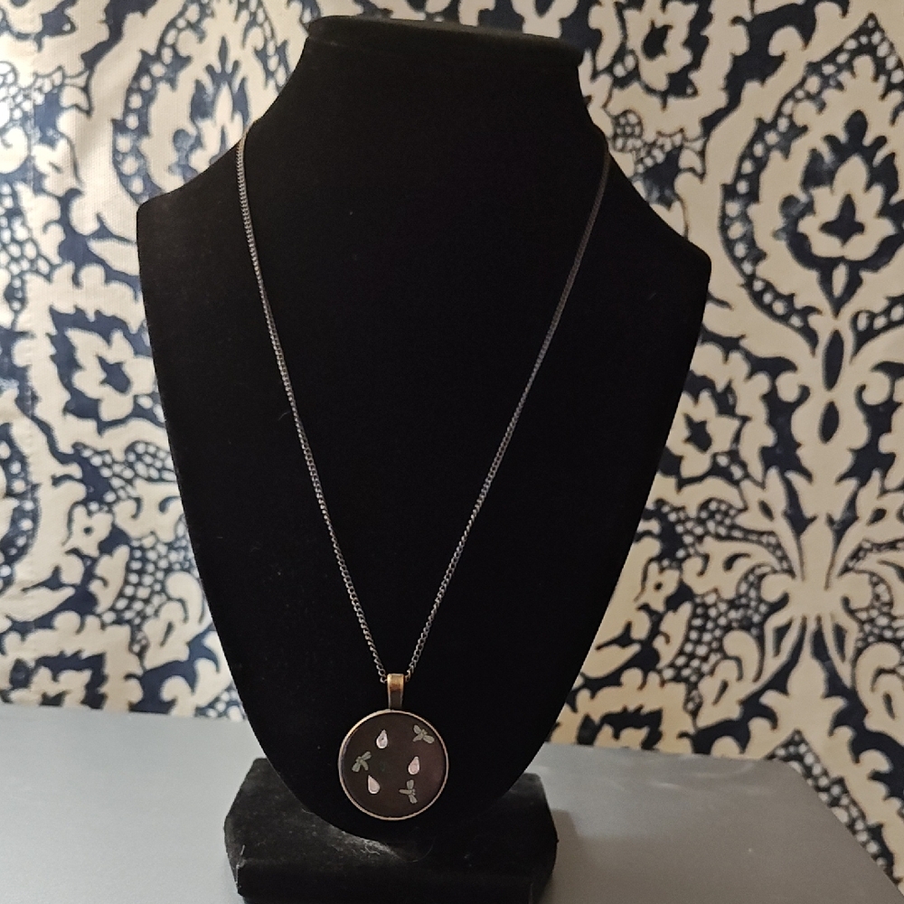 Black Round Pendant Necklace with Silver Chain — Timeless Minimalist Style
